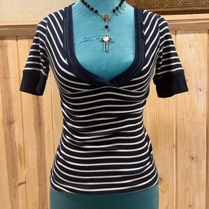 Limited Too Navy and White Striped V-Neck Blouse